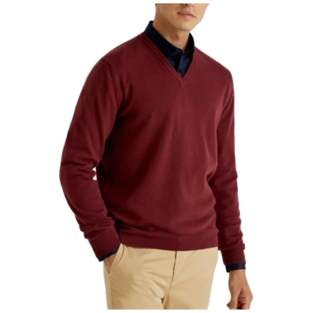 NWT John W. Nordstrom 100% Italian Merino Extrafine Wool V-Neck Gray Sweater